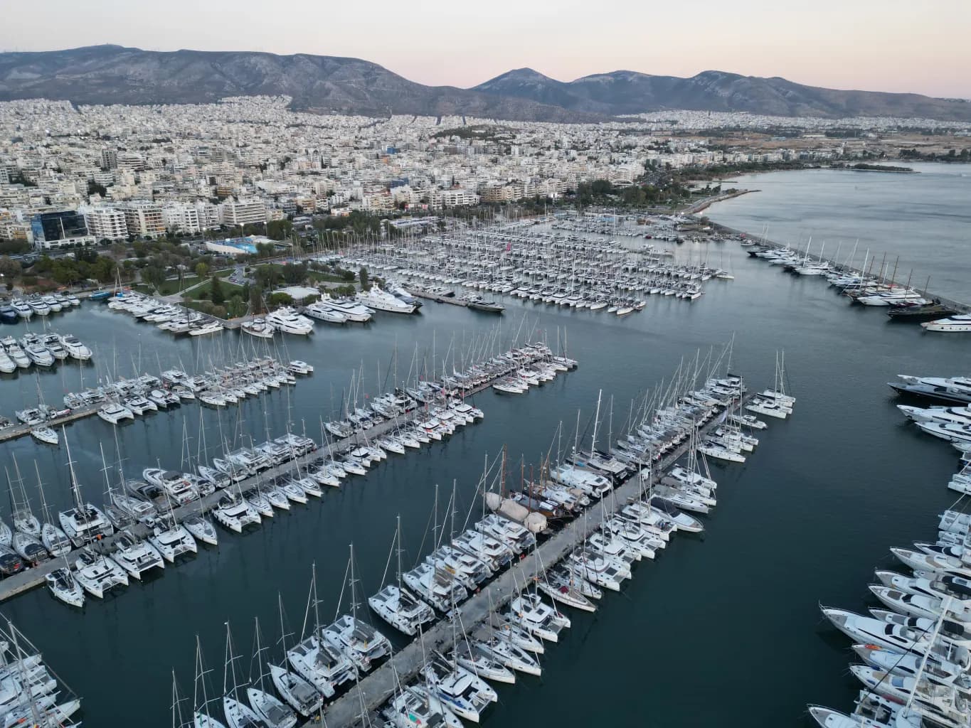Sailboats docked at Alimos marina at the start of a journey